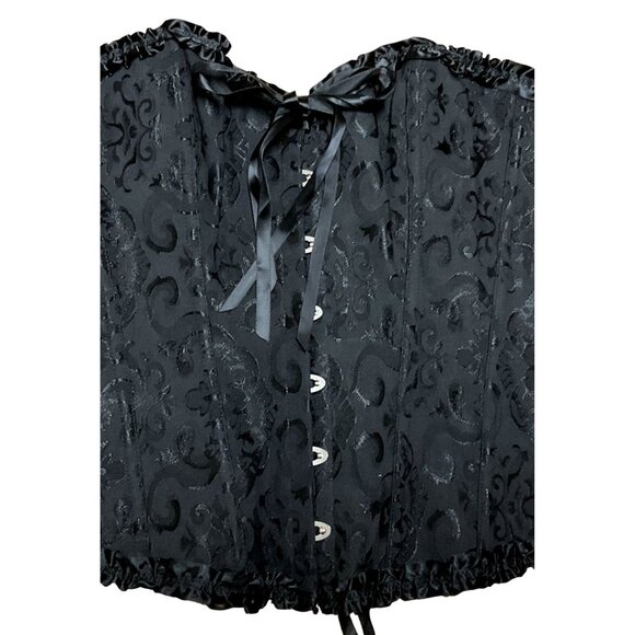 BLACK LACE CORSET VEST SZ 3XL BACK LACE FRONT BONE FLORAL STEAMPUNK SEXY WOMENS - Picture 2 of 5